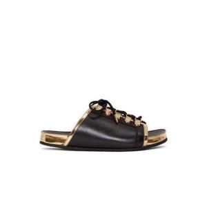 Balmain - Black Gold Lace up Sliders Men Leather Sandals - IT 41